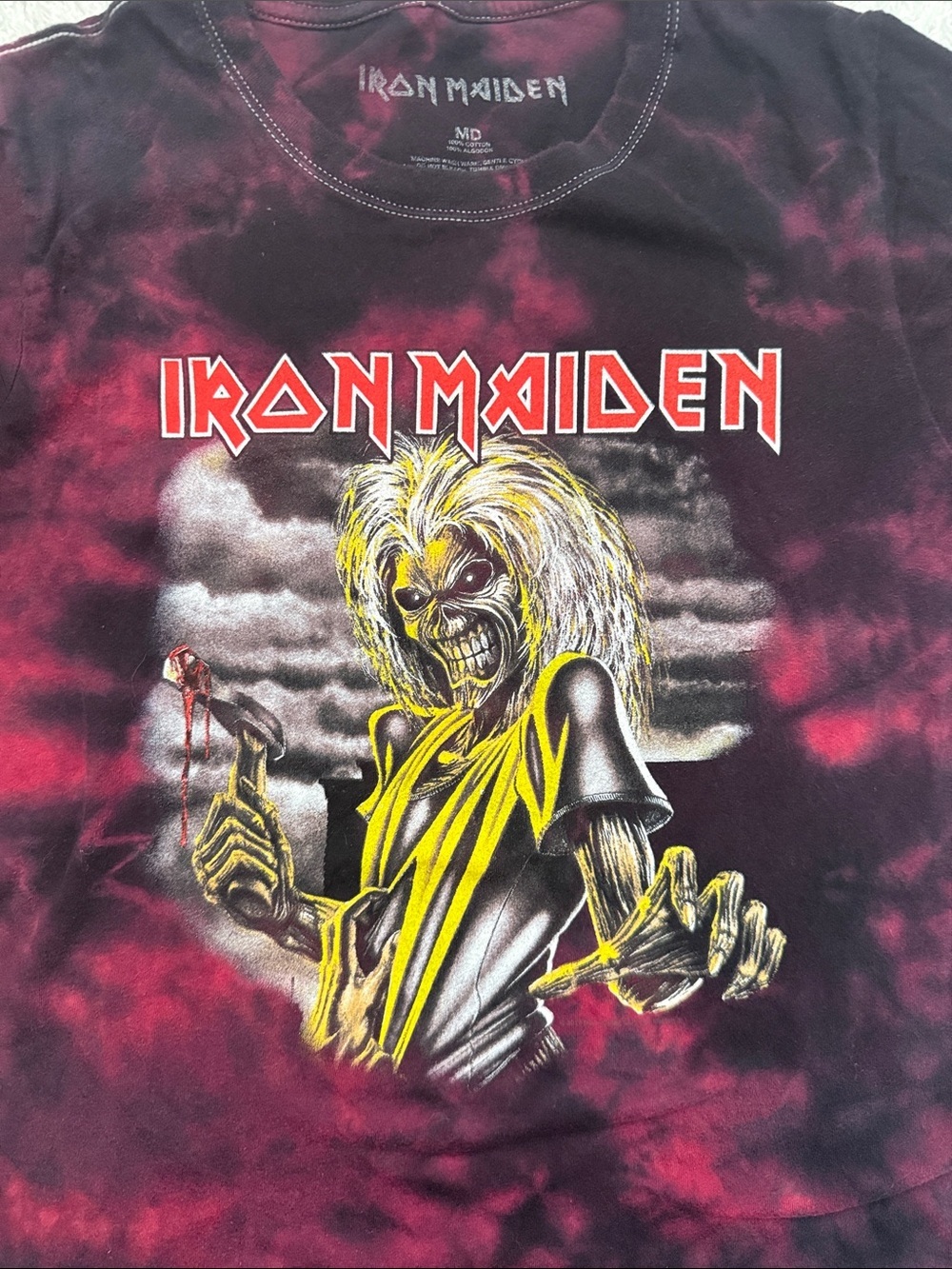 Iron Maiden Women's Tie-Dye Graphic Tee in Black & Burgundy - Picture 4 of 7